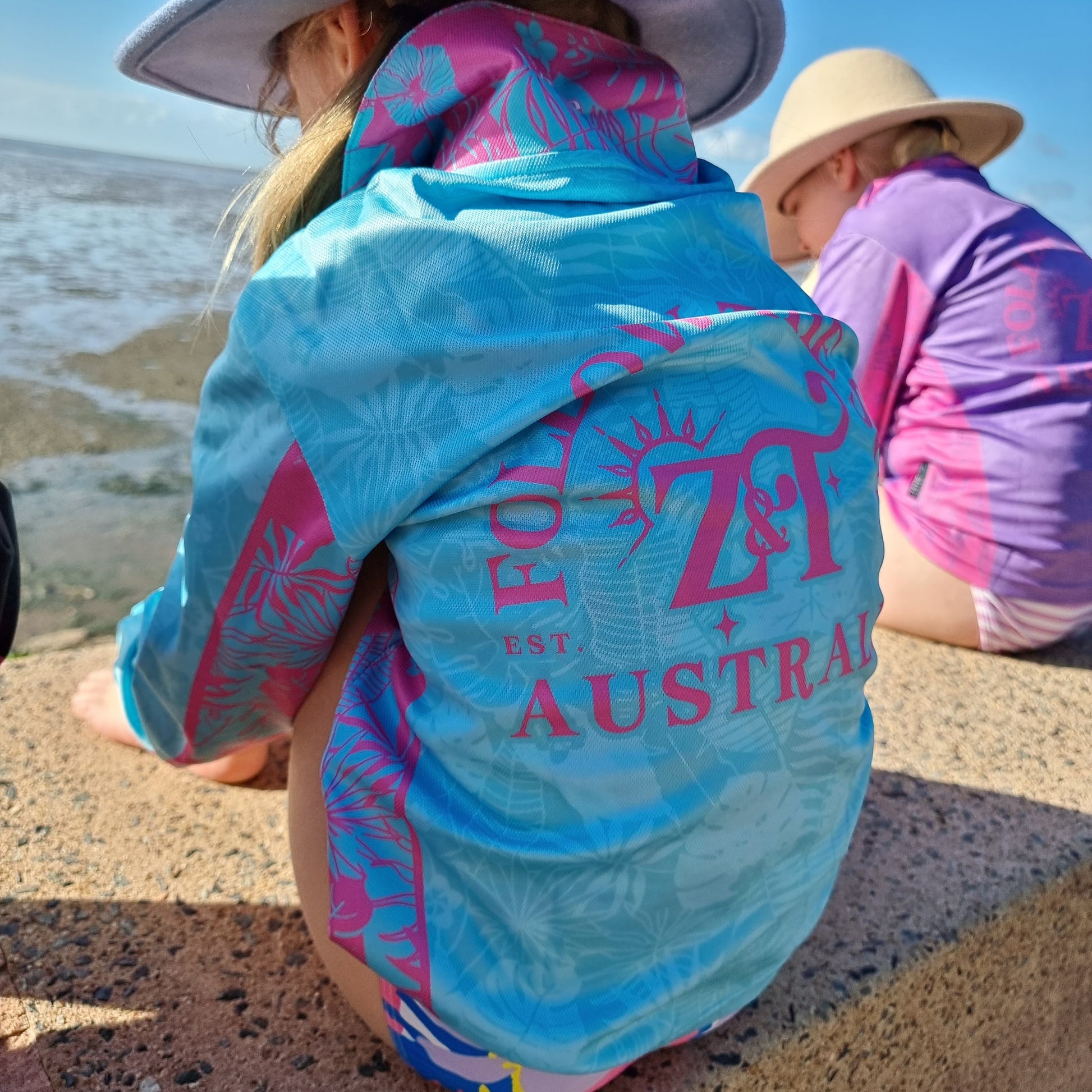 Follow the Sun | Tropical Turquoise Fishing Shirt ★Pre-Order★ Z and TEE Floral Follow the Sun GIRLS DESIGNS KIDS matching dress quick dry SUN SAFE TROPICAL DESIGNS Turquoise UPF WOMEN'S DESIGNS womens z&tee