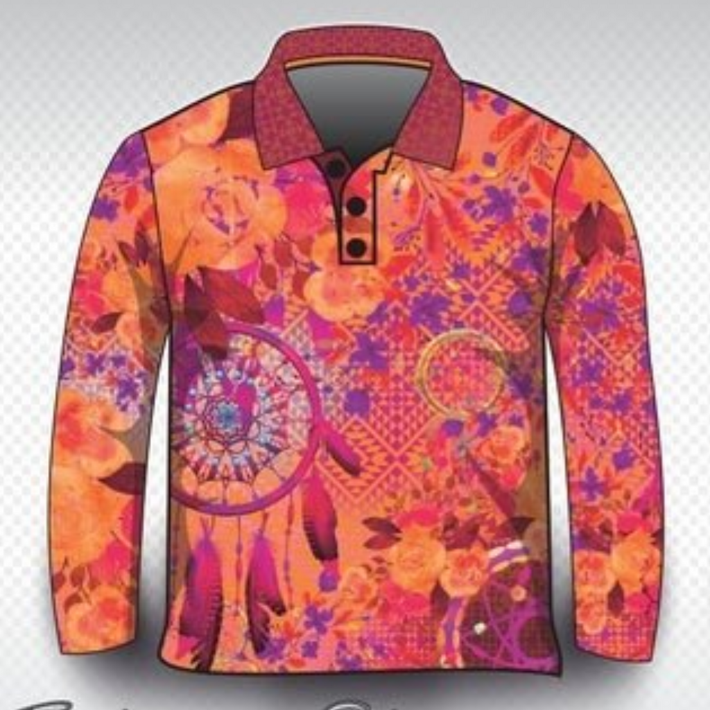 ★Pre-Order★ Western | Aztec Dreamcatcher Peach Sun Smart Shirt - Z&Tee Z and TEE camping country cowgirl fishing GIRLS DESIGNS LJM outback Preorder quick dry spo-default spo-disabled sun sun shirt sun shirts sunsafe uv western Women WOMEN'S DESIGNS Women's Fishing Women's Fishing Shirt womens