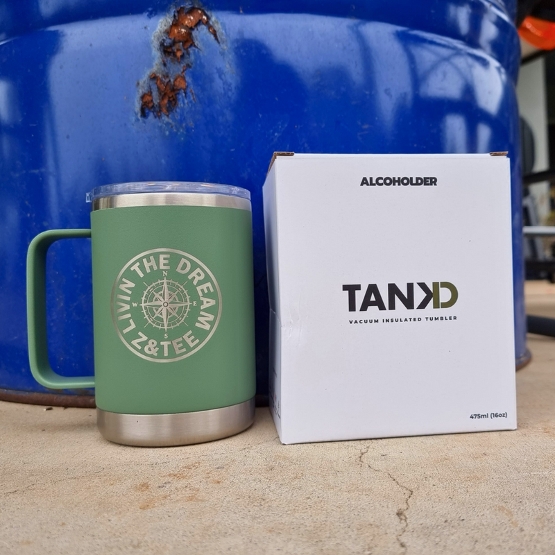TANKD Matte 475ml (16oz) Insulated Mug with handle- Z&Tee Z and TEE alcoholder brumate stanley swig yeti