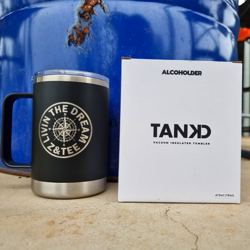 TANKD Black Matte 475ml (16oz) Insulated Mug with handle- Z&Tee Z and TEE alcoholder brumate lastchance stanley swig yeti