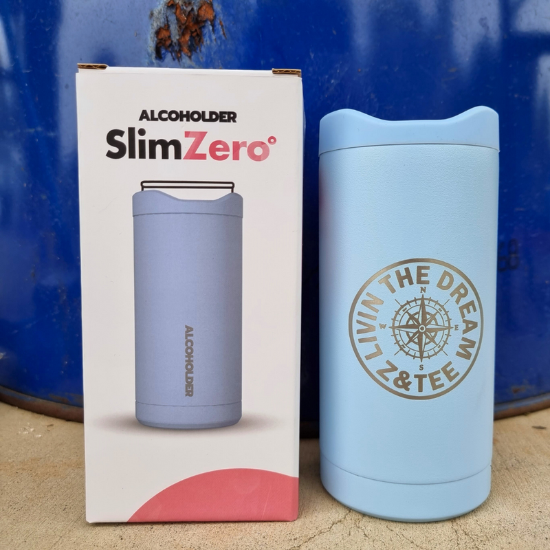 SlimZero Serenity Blue Matte Slim Can Cooler - Z&Tee Z and TEE alcoholder brumate stanley swig yeti