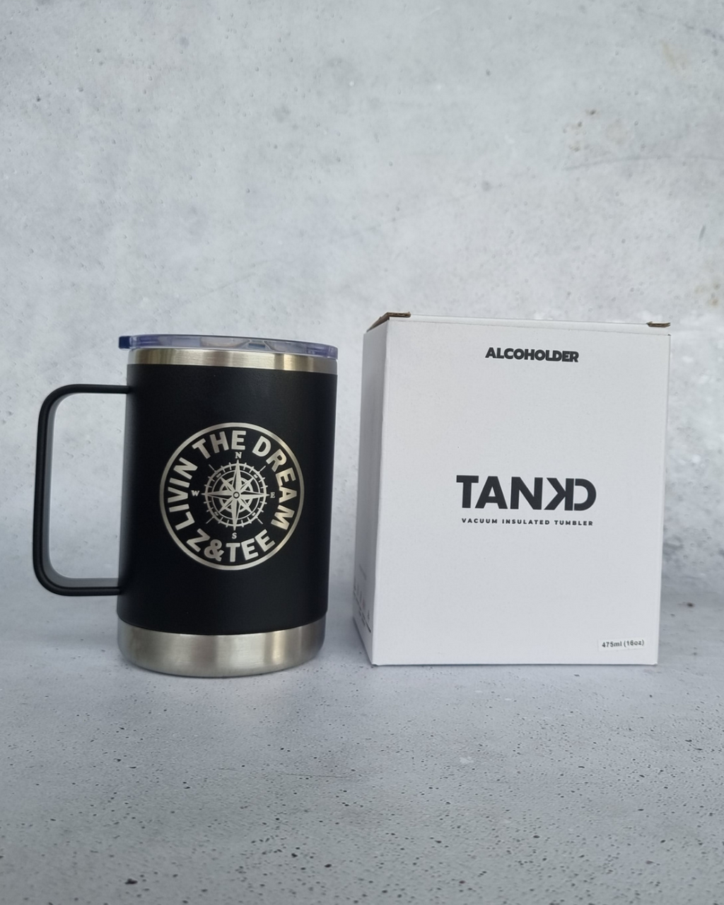 TANKD Black Matte 475ml (16oz) Insulated Mug with handle- Z&Tee Z and TEE alcoholder brumate lastchance stanley swig yeti