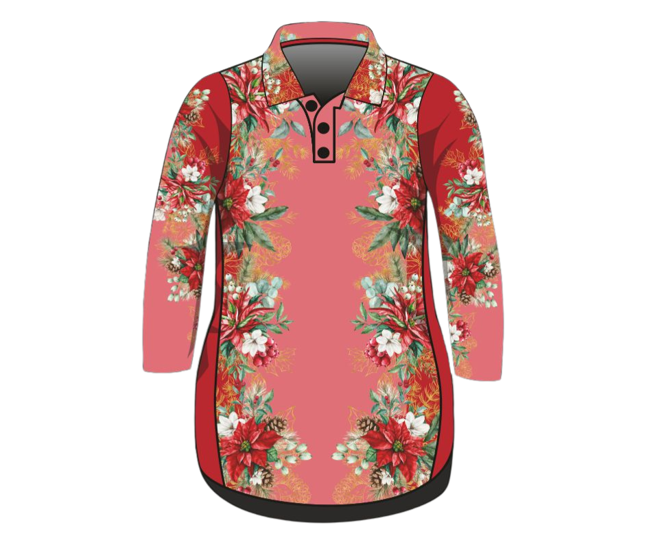 Christmas | Red Floral Christmas Fishing Dress ★Pre-Order★ Z and TEE beach Beach Dress christmas Christmas design Christmas Gift Festive Floral Fun Matching Shirt Merry Christmas pink quick dry red Summer SUN SAFE Ugly Christmas sweater UPF WOMEN'S DESIGNS womens