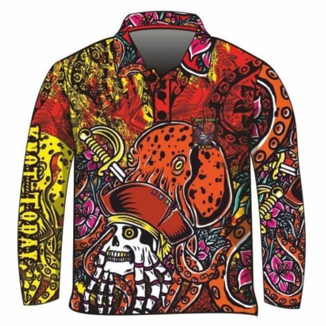 Knot Today | Red Kraken Fishing Shirt ★Pre-Order★ Z and TEE BOYS DESIGNS camping fishing kraken men MEN'S DESIGNS mens pirate Pirates Preorder quick dry spo-default spo-disabled sun sun shirt sun shirts sunsafe uv