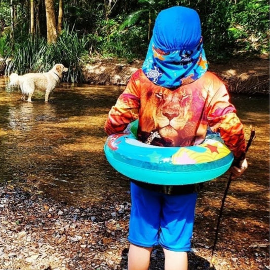 Kids | African Lion Fishing Shirt ★Pre-Order★ Z and TEE African Wildlife BOYS DESIGNS giraffe GIRL'S DESIGNS KIDS Lions meercat orange quick dry red SUN SAFE Sunset UPF zebra