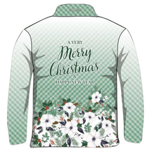 Christmas | Floral Green Gingham Christmas Fishing Shirt ★Pre-Order★ Z and TEE CHRISTMAS Christmas design Christmas Gift Festive Floral Gingham green Happy New Year Merry Christmas quick dry SUN SAFE UPF white