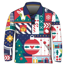 Christmas | Christmas Wrap Up Fishing Shirt ★Pre-Order★ Z and TEE Baubles Candy cane CHRISTMAS Christmas design Christmas Gift Christmas tree Festive holly Merry Christmas Multi Colour Navy quick dry Reindeer SUN SAFE UPF Wrapping