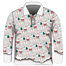 Christmas | Grey Wrapping Christmas Fishing Shirt ★Pre-Order★ Z and TEE Candy cane CHRISTMAS Christmas design Christmas Gift Christmas tree Festive green grey Ho Ho Ho quick dry Santa snow Snow man SUN SAFE UPF wapping white