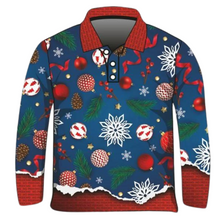 Christmas | Navy Wrapping Christmas Fishing Shirt ★Pre-Order★ Z and TEE Baubles CHRISTMAS Christmas design Christmas Gift Festive Ho Ho Ho maroon Navy No Peeking Pine Cone Pine Tree quick dry Ribbon snow SUN SAFE UPF Wrapping