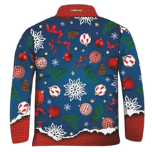 Christmas | Navy Wrapping Christmas Fishing Shirt ★Pre-Order★ Z and TEE Baubles CHRISTMAS Christmas design Christmas Gift Festive Ho Ho Ho maroon Navy No Peeking Pine Cone Pine Tree quick dry Ribbon snow SUN SAFE UPF Wrapping