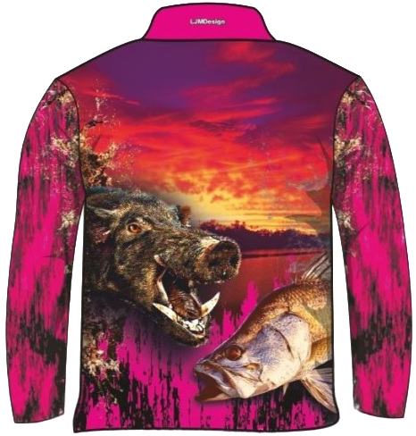 Hunting | Boars and Barra Pink Long Sleeve Sun Shirt