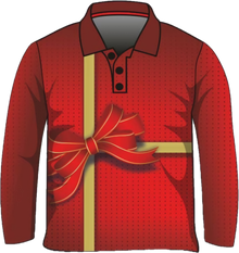 Christmas | Red Wrapping Christmas Fishing Shirt ★Pre-Order★ Z and TEE All I want CHRISTMAS Christmas design Christmas Gift Festive gold quick dry red Ribbon SUN SAFE UPF Wrapping