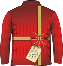 Christmas | Red Wrapping Christmas Fishing Shirt ★Pre-Order★ Z and TEE All I want CHRISTMAS Christmas design Christmas Gift Festive gold quick dry red Ribbon SUN SAFE UPF Wrapping