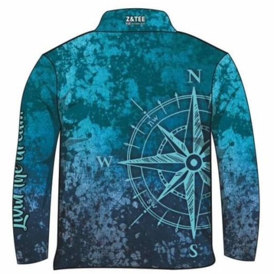 Compass | Teal Livin the dream Fishing Shirt ★Pre-Order★ Z and TEE BOYS DESIGNS Compass Complete the Set Dress Set GIRL'S DESIGNS KIDS Living the Dream Matching shorts mens MEN’S DESIGNS quick dry SUN SAFE Teal UPF womens