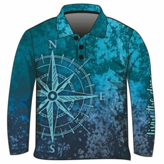 Compass | Teal Livin the dream Fishing Shirt ★Pre-Order★ Z and TEE BOYS DESIGNS Compass Complete the Set Dress Set GIRL'S DESIGNS KIDS Living the Dream Matching shorts mens MEN’S DESIGNS quick dry SUN SAFE Teal UPF womens