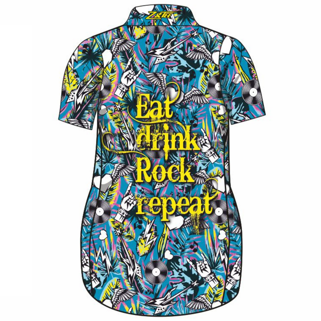 Music | Eat Drink Rock Repeat Blue Lifestyle Dress Short Sleeve Z and TEE blue blues festival in stock lastchance PATTERN AND PLAIN DESIGNS TROPICAL DESIGNS