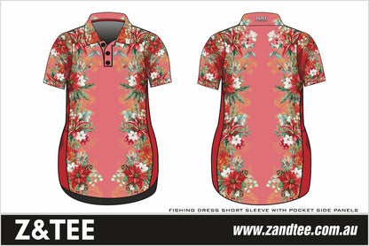 Christmas | Red Floral Christmas Fishing Dress ★Pre-Order★ Z and TEE beach Beach Dress christmas Christmas design Christmas Gift Festive Floral Fun Matching Shirt Merry Christmas pink quick dry red Summer SUN SAFE Ugly Christmas sweater UPF WOMEN'S DESIGNS womens