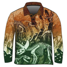 Kids | Dinosaur Trail Fossils Green Fishing Shirt ★Pre-Order★ Z and TEE BOYS DESIGNS camping fishing KIDS men Preorder quick dry spo-default spo-disabled sun sun shirt sun shirts sunsafe uv