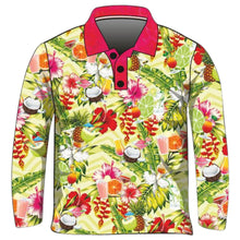 Tropical | Chevron Cocktail Tropical Fishing Shirt ★Pre-Order★ Z and TEE coconut cruise Floral green matching dress pineapple pink quick dry SUN SAFE tropical UPF WOMEN'S DESIGNS womens yellow