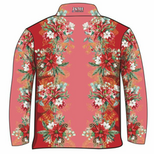 Christmas | Red Floral Christmas Fishing Shirt ★Pre-Order★ Z and TEE CHRISTMAS Christmas design Christmas Gift Festive Floral Merry Christmas Poinsettia quick dry red SUN SAFE UPF