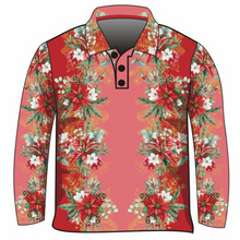 Christmas | Red Floral Christmas Fishing Shirt ★Pre-Order★ Z and TEE CHRISTMAS Christmas design Christmas Gift Festive Floral Merry Christmas Poinsettia quick dry red SUN SAFE UPF
