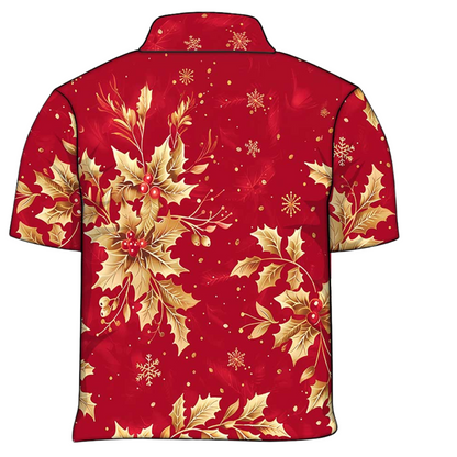 Christmas | Golden Boughs of Holly Fishing Shirt ★Pre-Order★ Z and TEE Christmas gold holly New Design quick dry red Snow flakes SUN SAFE UPF womens
