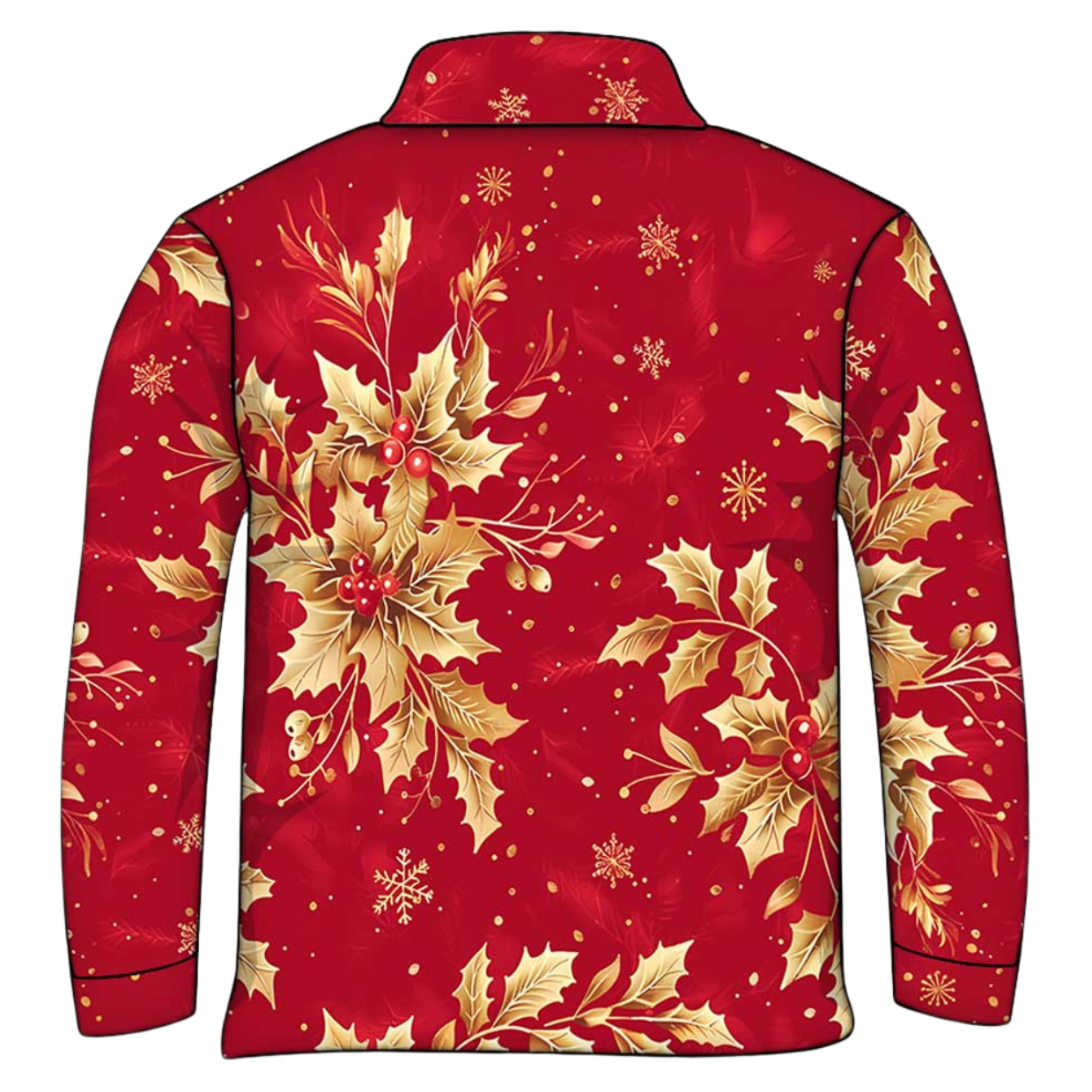 Christmas | Golden Boughs of Holly Fishing Shirt ★Pre-Order★ Z and TEE Christmas gold holly New Design quick dry red Snow flakes SUN SAFE UPF womens