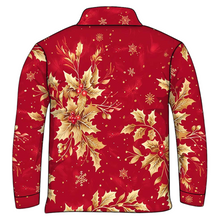 Christmas | Golden Boughs of Holly Fishing Shirt ★Pre-Order★ Z and TEE Christmas gold holly New Design quick dry red Snow flakes SUN SAFE UPF womens