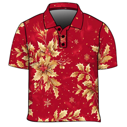 Christmas | Golden Boughs of Holly Fishing Shirt ★Pre-Order★ Z and TEE Christmas gold holly New Design quick dry red Snow flakes SUN SAFE UPF womens