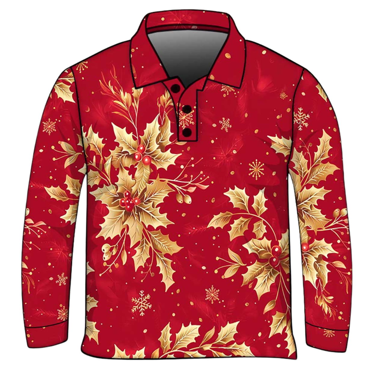 Christmas | Golden Boughs of Holly Fishing Shirt ★Pre-Order★ Z and TEE Christmas gold holly New Design quick dry red Snow flakes SUN SAFE UPF womens