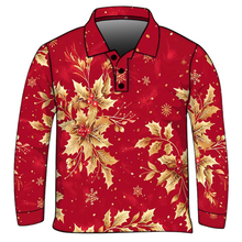Christmas | Golden Boughs of Holly Fishing Shirt ★Pre-Order★ Z and TEE Christmas gold holly New Design quick dry red Snow flakes SUN SAFE UPF womens