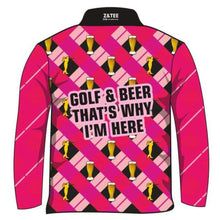 Womens | Golf & Beer Pink Fishing Shirt ★Pre-Order★ Z and TEE black Drinks Golf pink quick dry SUN SMART UPF WOMEN'S DESIGNS womens yellow