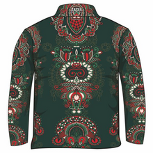 Christmas | Green Paisley Christmas Fishing Shirt ★Pre-Order★ Z and TEE boho CHRISTMAS Christmas design Christmas Gift Festive green matching dress Paisley quick dry red SUN SAFE UPF