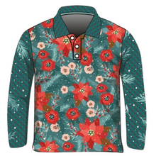 Christmas | Red Floral Green Gingham Christmas Fishing Shirt ★Pre-Order★ Z and TEE CHRISTMAS Christmas design Christmas Gift Festive Floral Gingham green Poinsettia quick dry red snow SUN SAFE UPF
