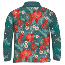 Christmas | Red Floral Green Gingham Christmas Fishing Shirt ★Pre-Order★ Z and TEE CHRISTMAS Christmas design Christmas Gift Festive Floral Gingham green Poinsettia quick dry red snow SUN SAFE UPF