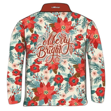 Christmas | Floral Merry & Bright Christmas Fishing Shirt ★Pre-Order★ Z and TEE CHRISTMAS Christmas Design Christmas Gift Festive Floral green Merry & Bright Poinsettia quick dry red SUN SAFE UPF