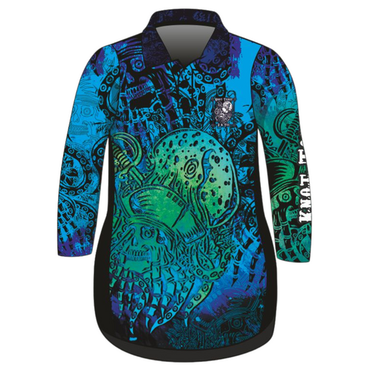 Knot Today | Deep Blue Kraken Fishing Dress ★Pre-Order★ Z and TEE blue Complete the Set GIRL'S DESIGNS green KIDS kraken matching dress Matching Hat Matching Shirt New Design pirate quick dry Shirt Set SUN SAFE UPF WOMEN'S DESIGNS womens z&tee