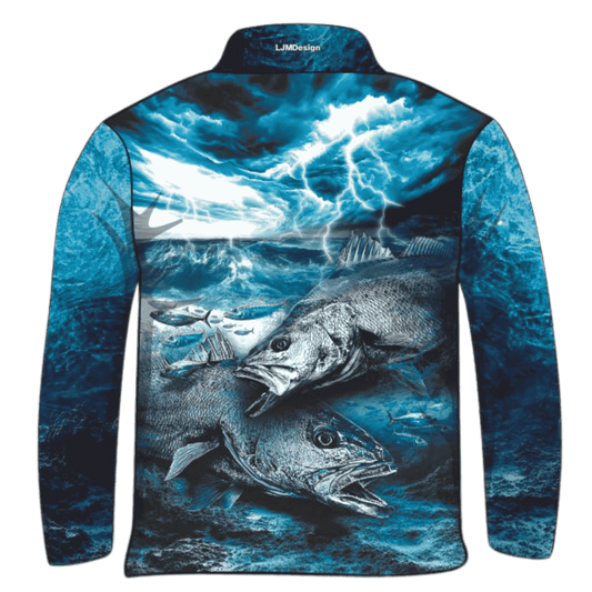 Fishing | Thunderstorm Jewfish Fishing Shirt ★Pre-Order★ Z and TEE blue BOYS DESIGNS FISH FISH DESIGNS lightning MEN'S DESIGNS mens New Design ocean quick dry sky storm