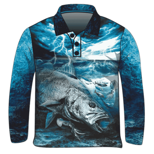 Fishing | Thunderstorm Jewfish Fishing Shirt ★Pre-Order★ Z and TEE blue BOYS DESIGNS FISH FISH DESIGNS lightning MEN'S DESIGNS mens New Design ocean quick dry sky storm