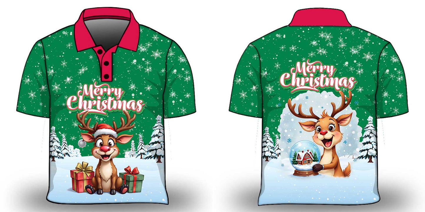 Christmas | Silly Reindeer Ugly Christmas Green Globe Fishing Shirt - Arrives before Christmas