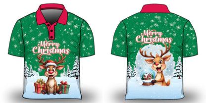 Christmas | Silly Reindeer Ugly Christmas Green Globe Fishing Shirt - Arrives before Christmas