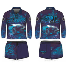 Rugby Shorts | Send It 4x4 Blue ★Pre-Order★ Z and TEE 4x4 blue Fishing shorts KID'S DESIGNS Matching Shirt MEN’S DESIGNS quick dry Send it Teal