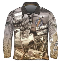 Fraser Island | Send it to Fraser Island (K'gari) Sepia Fishing Shirt ★Pre-Order★ Z and TEE 4x4 boy boys camping fishing FRASER ISLAND DESIGNS K'gari men mens Preorder quick dry spo-default spo-disabled sun sun shirt sun shirts sunsafe travel uv