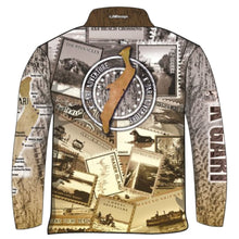 Fraser Island | Send it to K'gari (Fraser Island) Sepia Fishing Shirt ★Pre-Order★ Z and TEE 4x4 boy boys camping fishing FRASER ISLAND DESIGNS K'gari men mens Preorder quick dry spo-default spo-disabled sun sun shirt sun shirts sunsafe travel uv