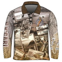 Fraser Island | Send it to K'gari (Fraser Island) Sepia Fishing Shirt ★Pre-Order★ Z and TEE 4x4 boy boys camping fishing FRASER ISLAND DESIGNS K'gari men mens Preorder quick dry spo-default spo-disabled sun sun shirt sun shirts sunsafe travel uv