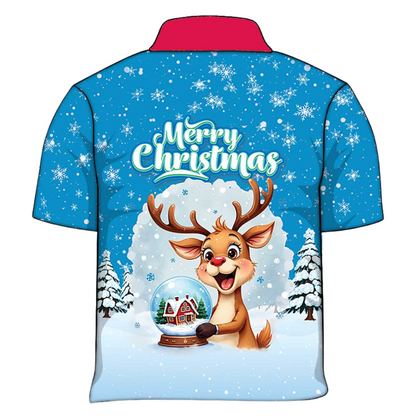 Christmas | Silly Reindeer Ugly Christmas Blue Globe Fishing Shirt - Arrives before Christmas