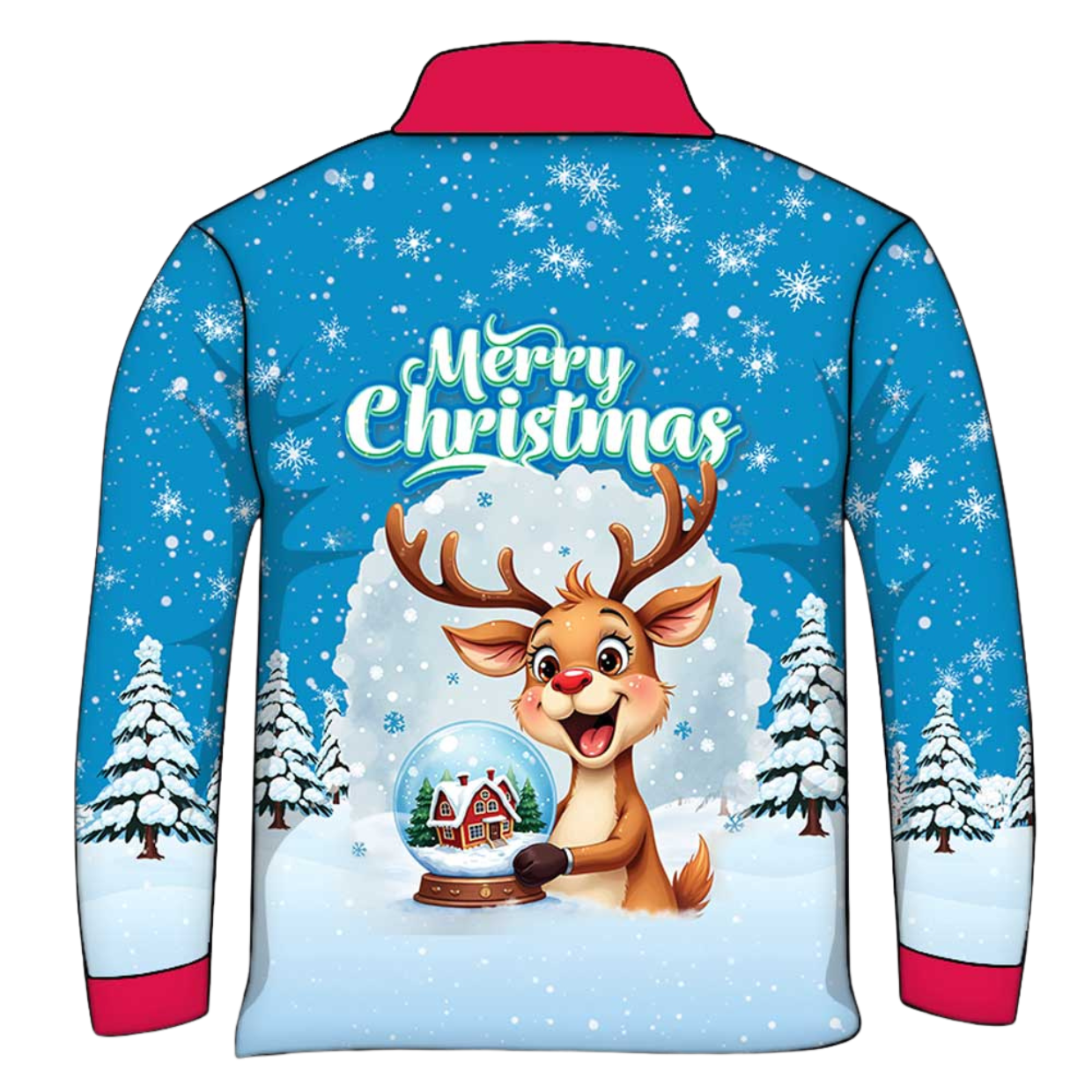 Christmas | Silly Reindeer Ugly Christmas Blue Globe Fishing Shirt - Arrives before Christmas