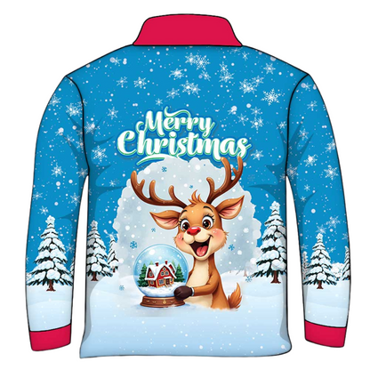 Christmas | Silly Reindeer Ugly Christmas Blue Globe Fishing Shirt - Arrives before Christmas