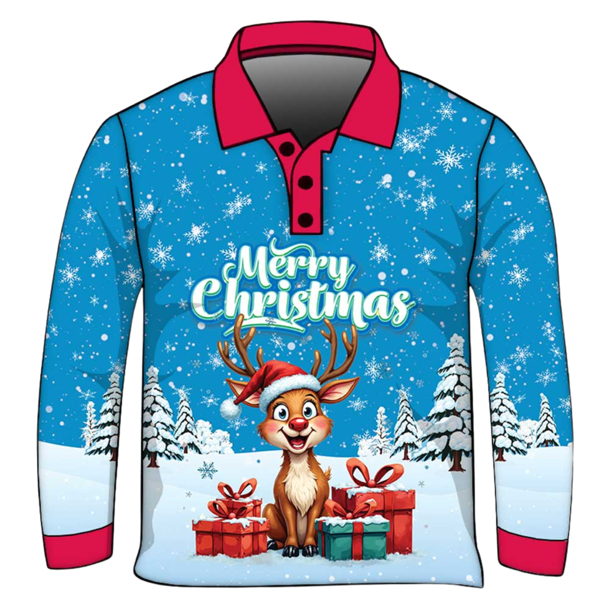 Christmas | Silly Reindeer Ugly Christmas Blue Globe Fishing Shirt - Arrives before Christmas