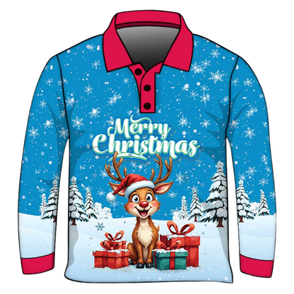 Christmas | Silly Reindeer Ugly Christmas Blue Gifts Fishing Shirt - Arrives before Christmas